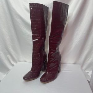 Missguided Burgundy Croc Calf Height Heeled Boot